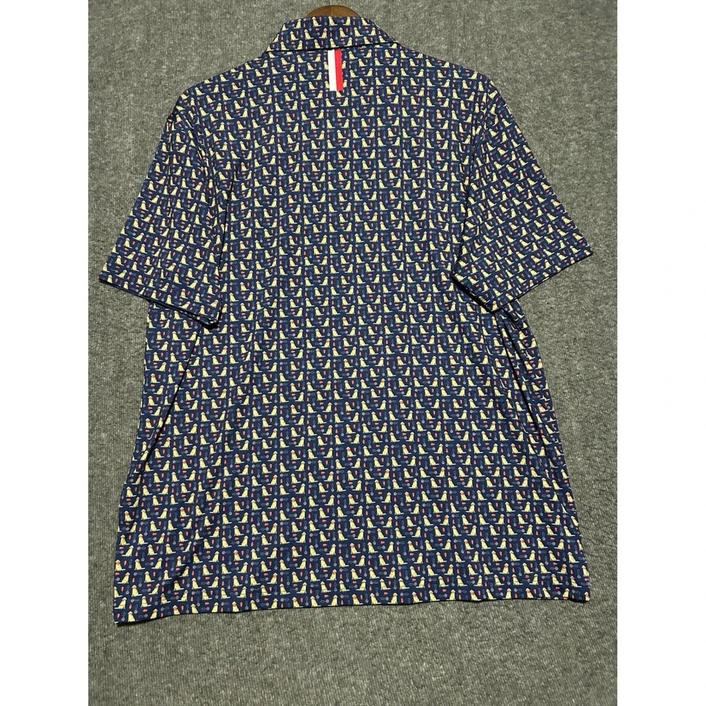 Rhoback polo shirt mens dog print AOP stretch performance Large golf - Picture 3 of 7